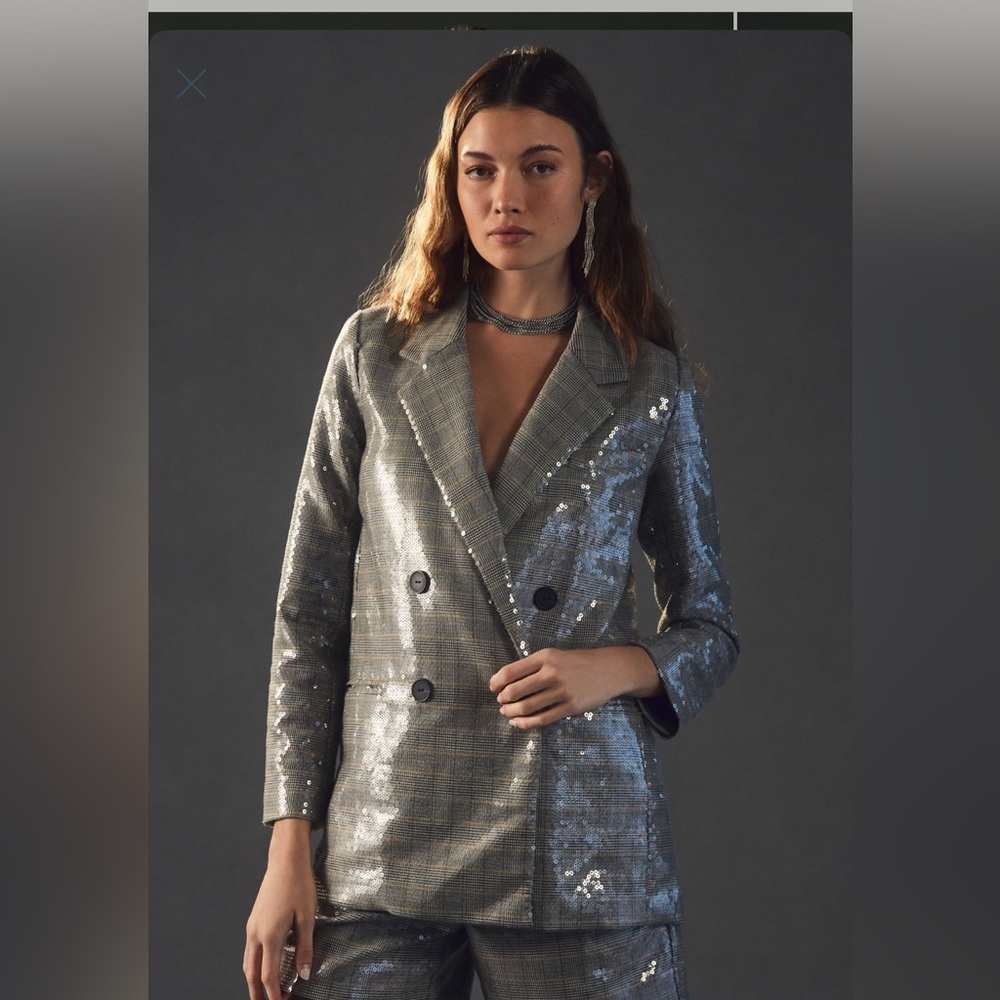 Maeve plaid sequin blazer